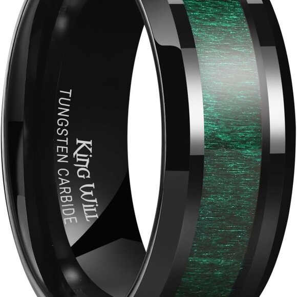 Nature Koa Wood Inlay Tungsten Carbide Wedding Ring 8mm Silver/Black/Gold/Green/